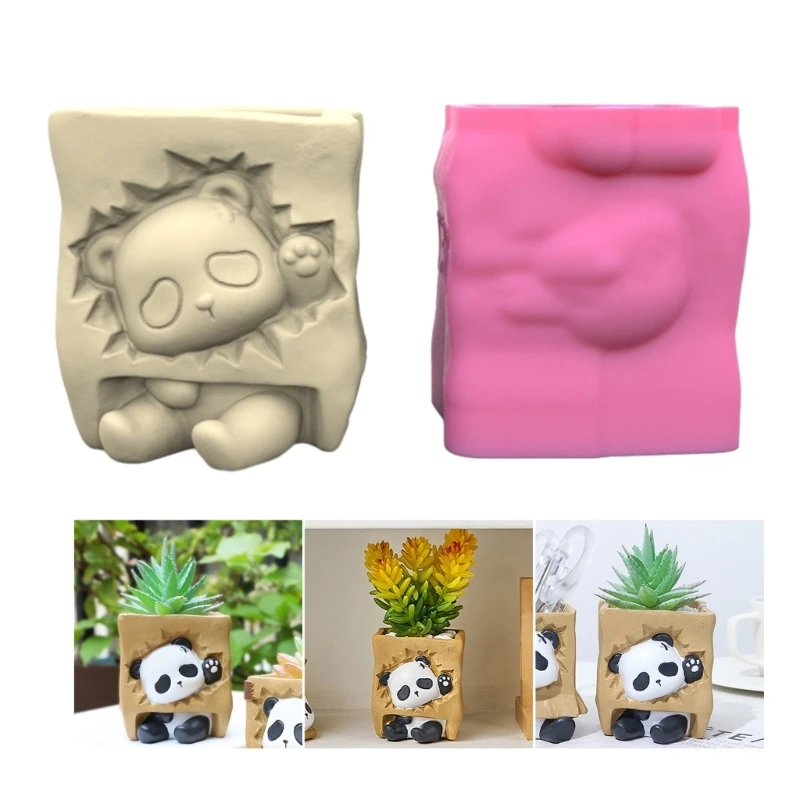 Lying Panda Shaped Planter Mold Flowerpots Molds Silicone Concrete Mould Hand-Making Supplies for Hand Making Flowerpots