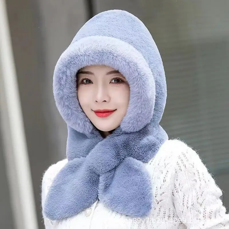 Windproof Hooded Scarf 2 In 1 Hooded Scarf Thickened Warm Hat Windproof Soft Plush Stylish Hooded Scarf Hat For Outdoor Travel