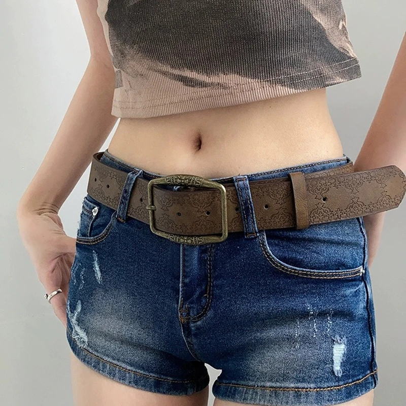 American Retro Belt for Women 2024 New Brown Jeans with Versatile Korean Belt Instagram Fashion