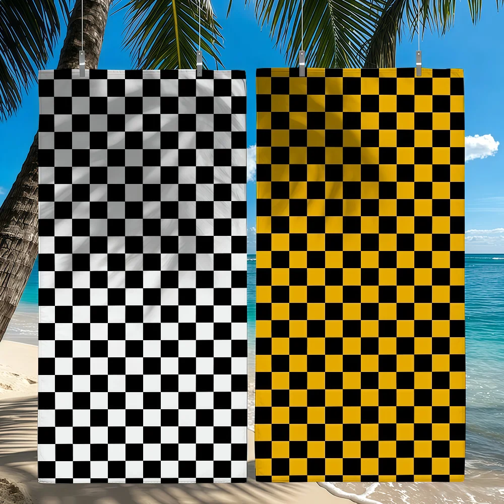 

Black White Checkered Towel Beach Shower Bath Travel Lightweight Skin Friendly for Pool Camping Cruise Summer