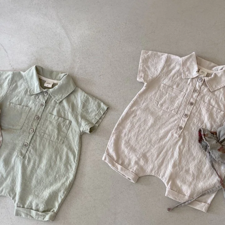 Boy Girl Newborn Casual Pocket Jumpsuit Solid Color Infant Toddler Clothes 0-3t 2025 Summer New Baby Short Sleeve Romper Cotton