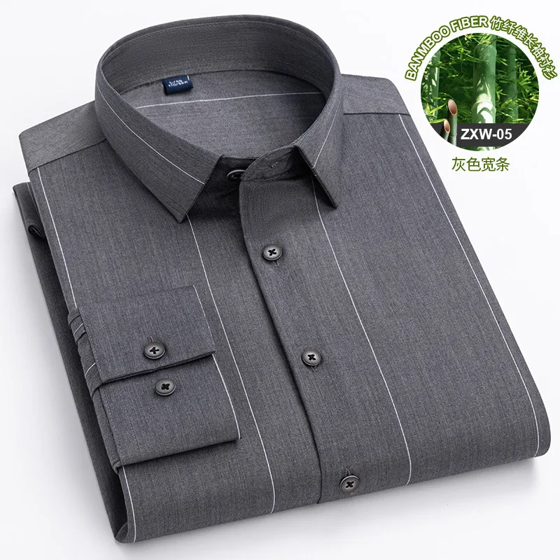 New men\'s long sleeve shirt bamboo fiber business casual comfort without ironing high quality spring/summer fashion stripes