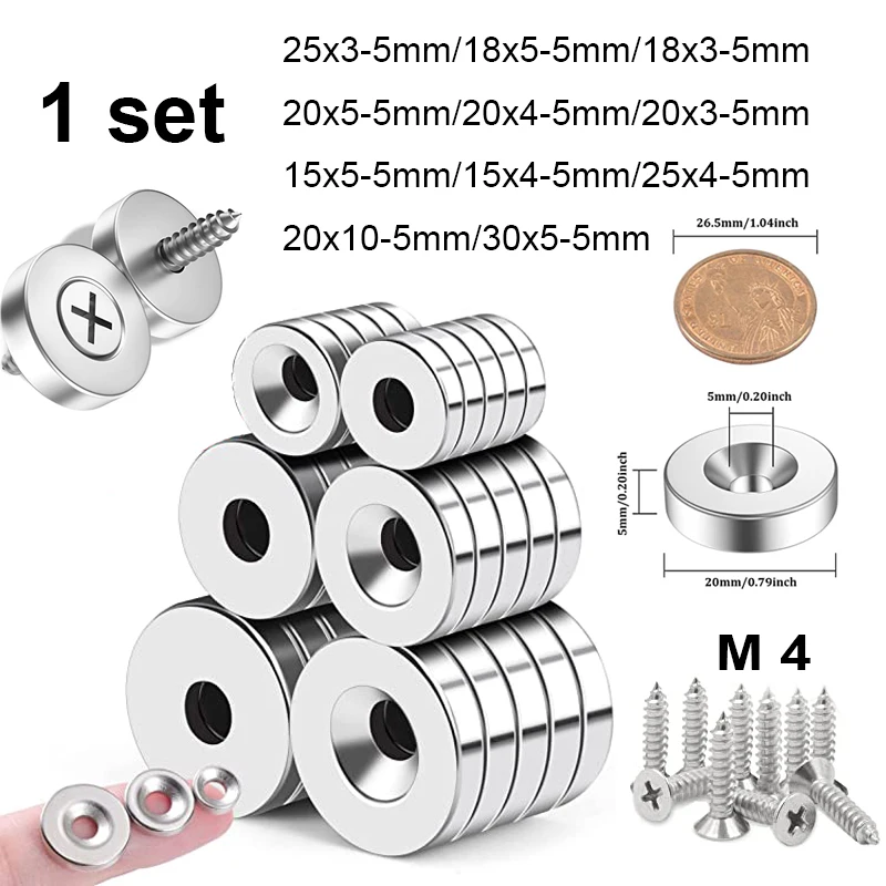 1 set of countersink high strength rare earth disk N35 NdFeB round magnet super strong disk with M4 stainless steel screw