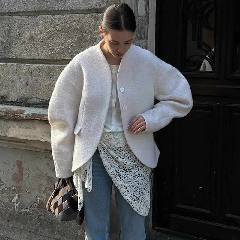 2025 Fall White Fur Jacket Coat For Women Casual Long Sleeve Cardigan Jacket Winter Streetwear Coat Female Commuting