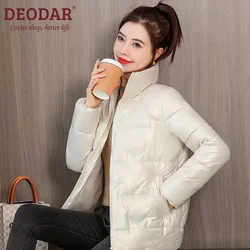 DEODAR Winter Glossy Cotton Jacket Women Warm Thick Padded Coat 2022 New Parkas Loose Female Windproof Stand Collar Outwear