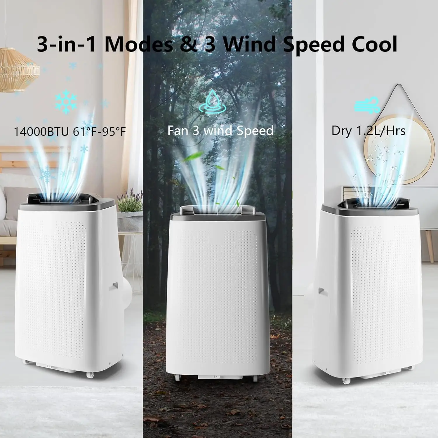 Tacleekii 14000 BTU Portable Air Conditioner 3-In-1 Ultra-Quiet Cooling, Dehumidifier & Fan for Rooms Up to 700 Sq. Ft  Remote Control, Sleep Mode, 24H Timer & Windows Kit, Grey