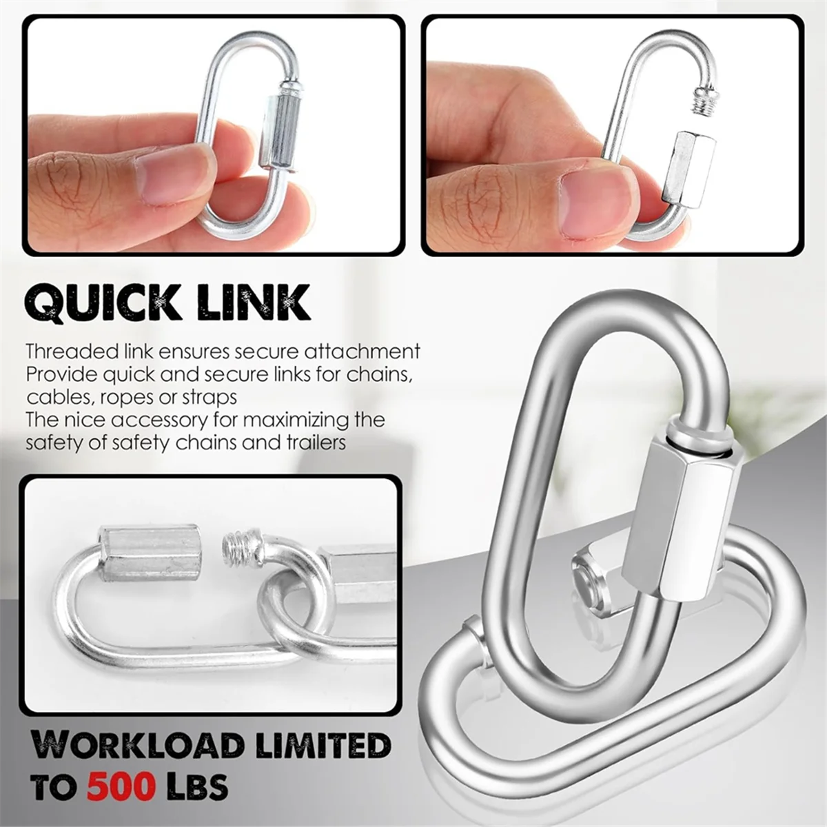 PA-100 Pcs Quick Chain Link Heavy Duty Quick D Shape Link Connector Link for Chains Hammock Gym Outdoor Traveling