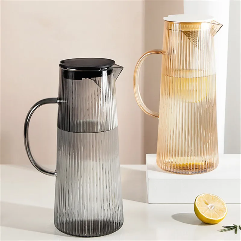 Vertical Stripes Glass Cold Kettle Heat-resistant Large-capacity Water Bottle Home Pitcher Juice Drink Carafe Teapot  Jug