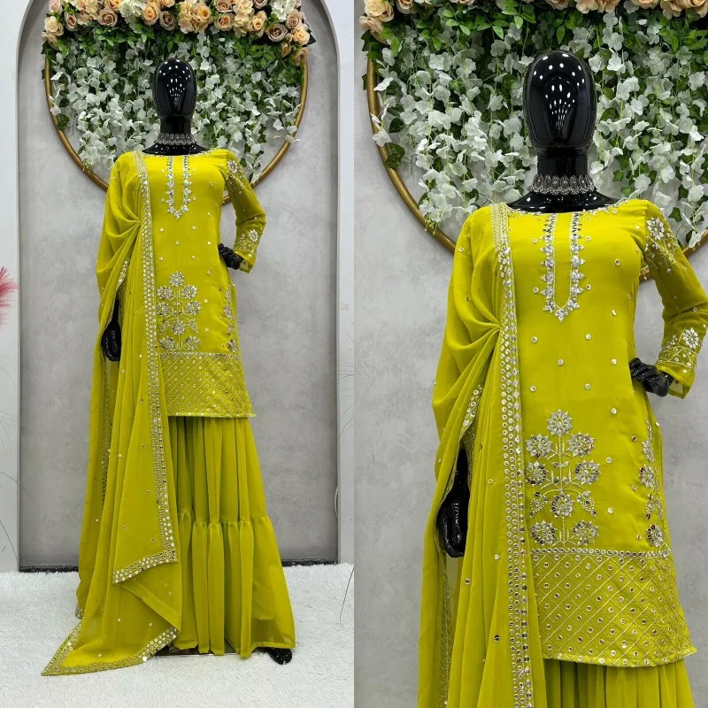 Lime Green Salwar Kameez Pakistan Indian Wedding Party Dress Polaroid Suit