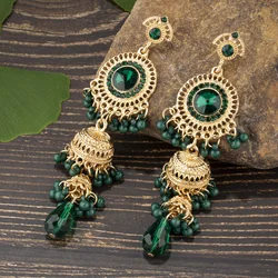 Jhumka Bollywood Oxidized Indian Earrings for Women Water Drop Jewelry New Fashion Retro Palace Ethnic Green Zircon Earrings