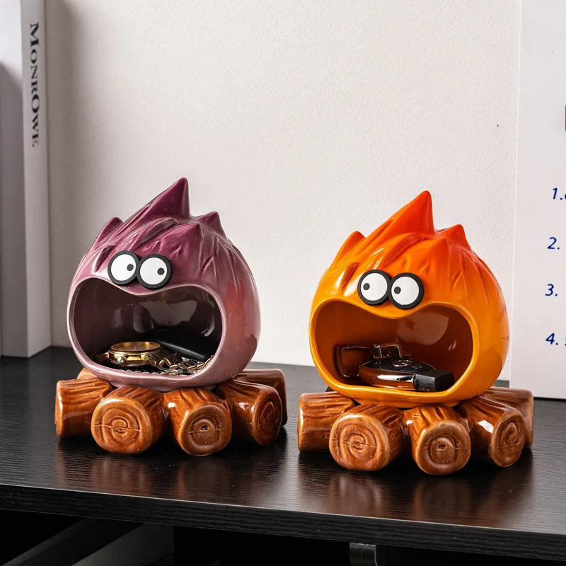 Ceramic Storage Ornaments Cartoon Flame Man Abstract Torch Statue Desktop Storage Container Key Tray Home Decoration Accessories