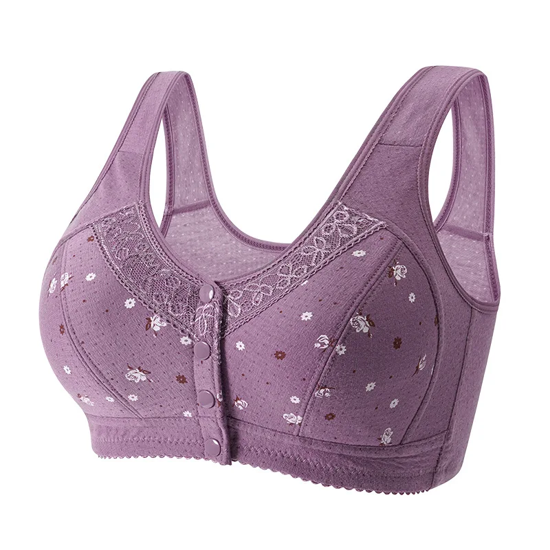 Reggiseno estivo da donna in cotone sottile mamma fibbia aperta anteriore di grandi dimensioni senza imbottiture in cotone intimo reggiseno ad