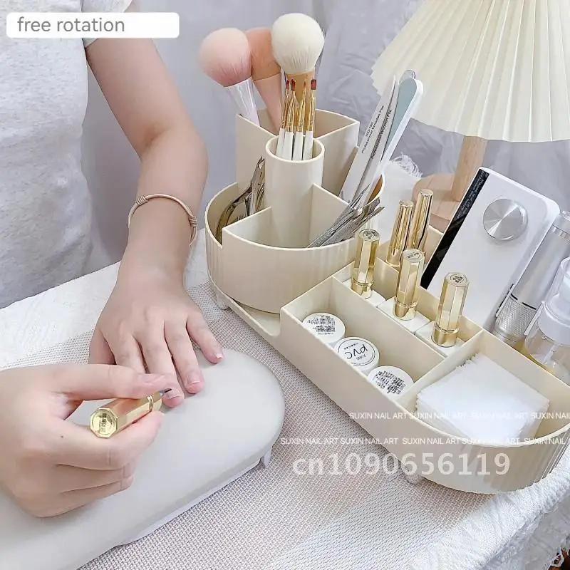 360° Rotating Nail Art Organizer Container Gel Polish Remover Cleaning Cotton Pad Swab Box Storage Case Accessories Tools