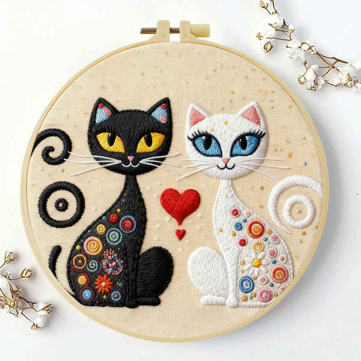 1 Stück 20X20CM/15X15CM 7,87/6,3 Zoll Katzen-Stickerei-Starter-Kit DIY-Kit DIY-Stickerei-Set Handarbeiten Nähkunst Heimdekoration – Detail 1