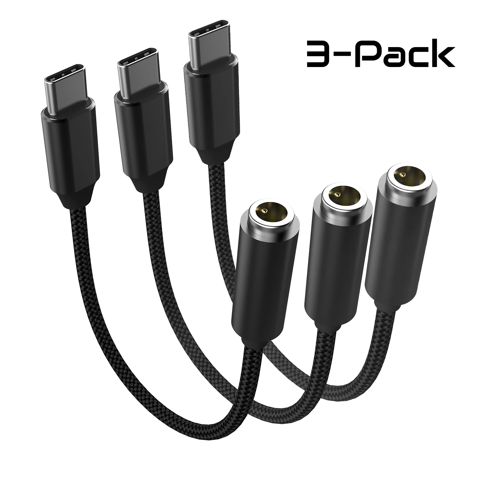 3Pack Type C 3.5 Jack Black Adapter USB C to 3.5mm Headphones AUX Audio Cable For iPhone 17 Huawei Xiaomi Samsung Galaxy iPad