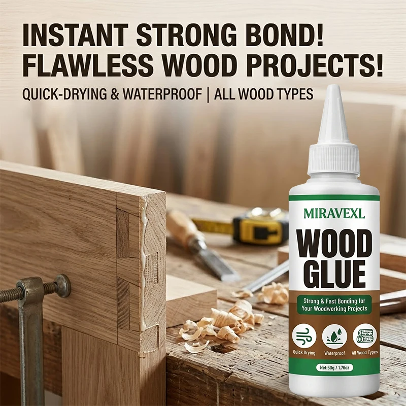 Professional Wood Glue Waterproof Fast Bonding Adhesive for DIY Woodworking Projects and Furniture Repair 50g MIRAVEXL