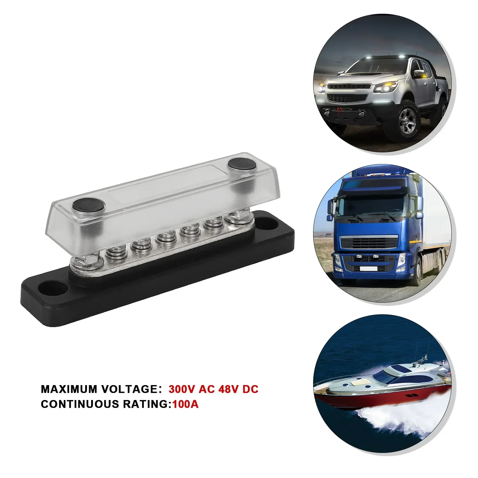 

Electrical Power Distribution Block Bus Bar for RV Boat Marine 100A 48V Power Terminal Block with Cover Positive Negative Busbar