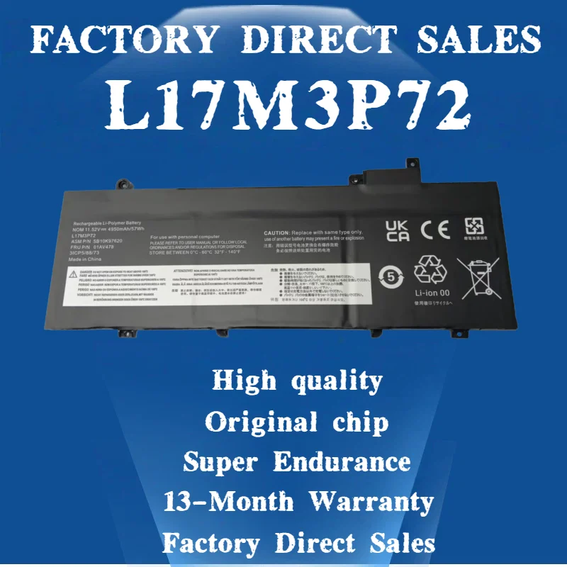 01AV478 L17M3P72 L17L3P71 01AV480 Battery For Lenovo ThinkPad T480s Series (20L7 20L8) 01AV479 SB10K97621 L17M3P71 13M Warranty