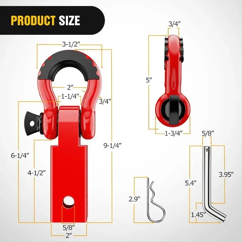 

Shackle Hitch Receiver 2Inch 45000 LBs Breaking Strength 3/4" D Ring Shackle w/Trailer Hitch Pin Heavy Duty Solid Recovery