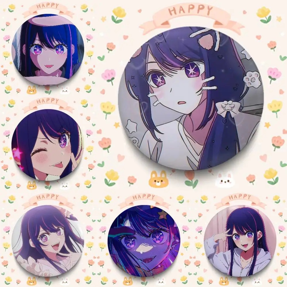 Hoshino Ai Anime Character Badges 25 32 44 58 75 Mm Round Cosplay Pin Bag Decor Fans Collect Friends Gifts Brooch Souvenir