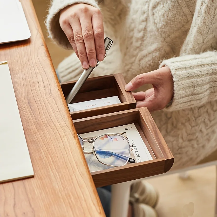 

Walnut Under Desk Drawer Organizer Pencil Holder Workspace Accessory with Self-Adhesive Mount, Office, Desk Organization