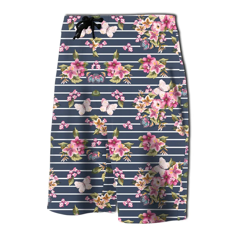 Tropical Butterfly Pink Board Shorts Hawaii Men's Shorts Women Vacation Beach Short Pants Polynesian Floral Shorts Swim Trunks