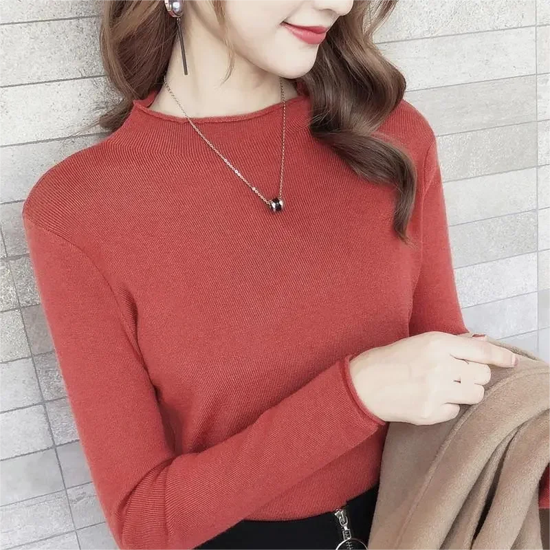 New autumn basic bottom top Women's soft half-neck stretch pullover warm solid color slim-fit pullover