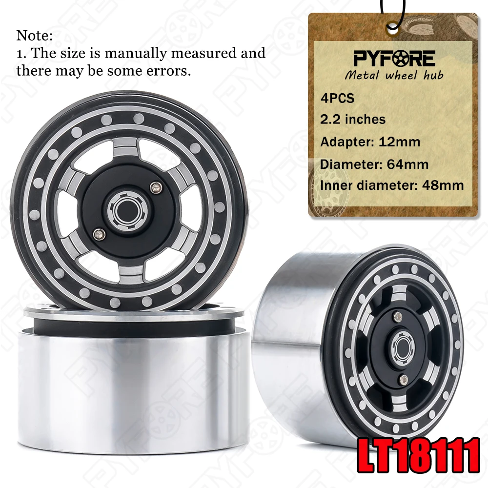 

PYFORE 2.2in Metal Wheel Hub Diameter 64mm Inner Diameter 48mm Adapter 12mm for 1/8 1/10 RC Remote Crawler Car Wheel Hub LT18111
