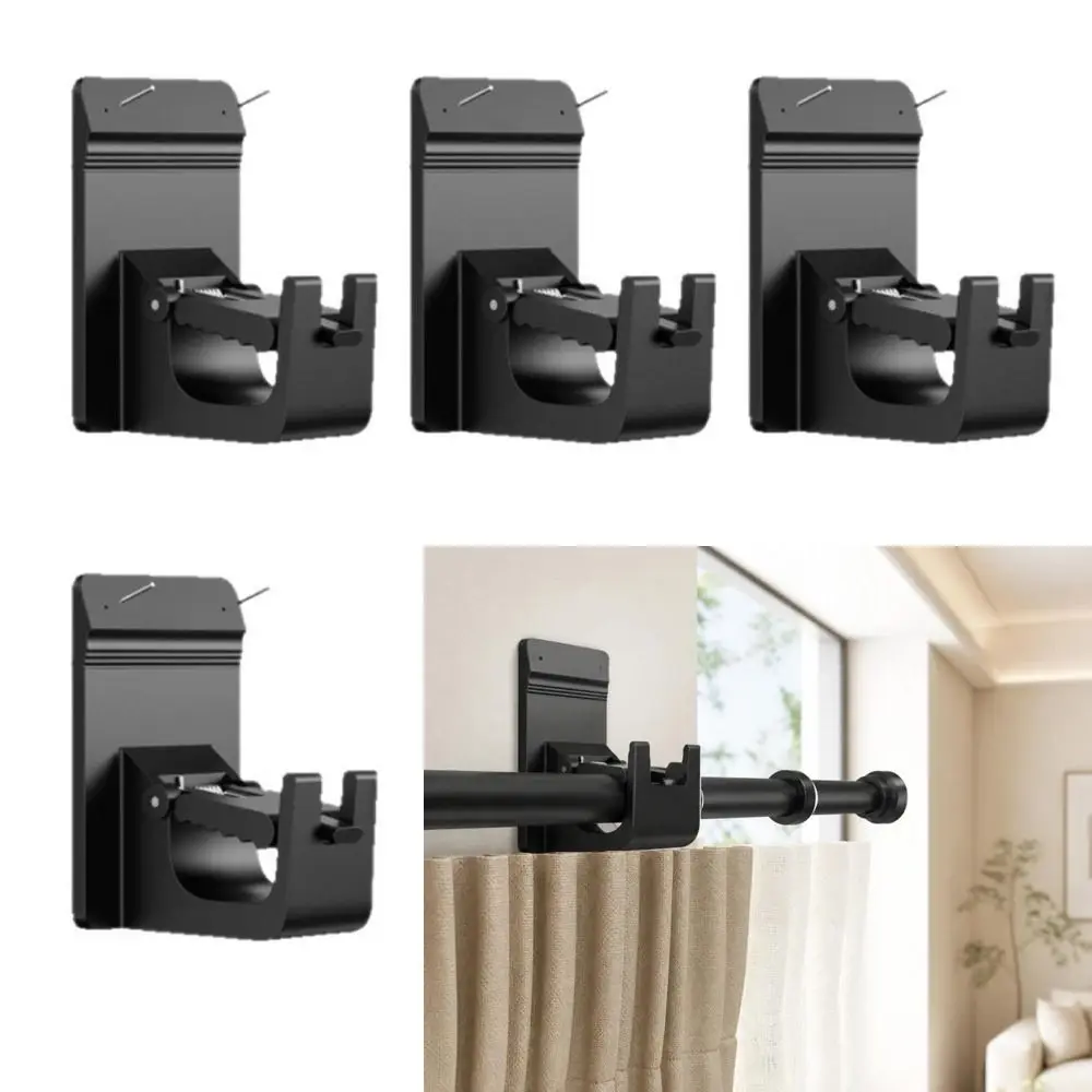 Universal No Drill Curtain Rod Bracket Plastic Wall Mount Curtain Rod Holder Black Curtain Fixed Clip Home