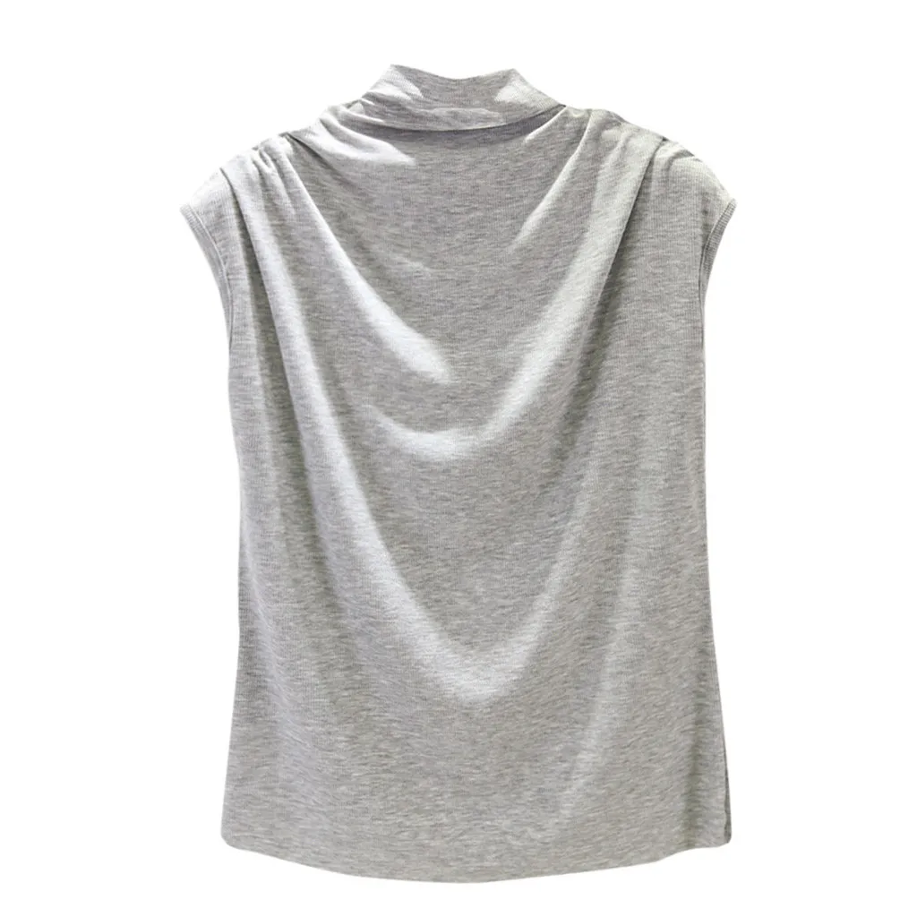 Turtleneck Tee Top Loose Tunic Sleeveless Cotton Tank Women Solid Casual Shirt Women\'s Blouse 1x Tops for Women