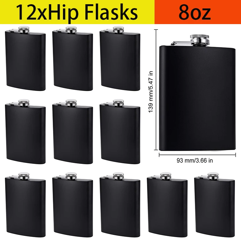 

12Pcs Hip Flask for Men Liquor Flask Stainless Steel Leak proof Flask Pocket Alcohol Drinking Flask 8OZ