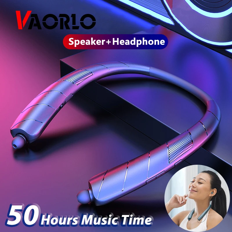 

600mAh Large Capacity Neckband Bluetooth Headphone With Telescoping Cable Bluetooth Speaker + Headset 2 In 1 HiFi Subwoofer