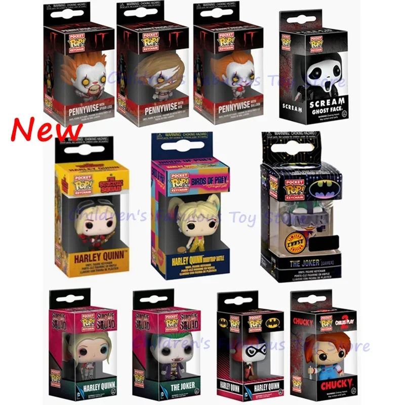 NEWest FUNKO Pocket Keychains joker series harley quinn Roller skating PENNYWISE chucky joker keychains Action Figure Toys