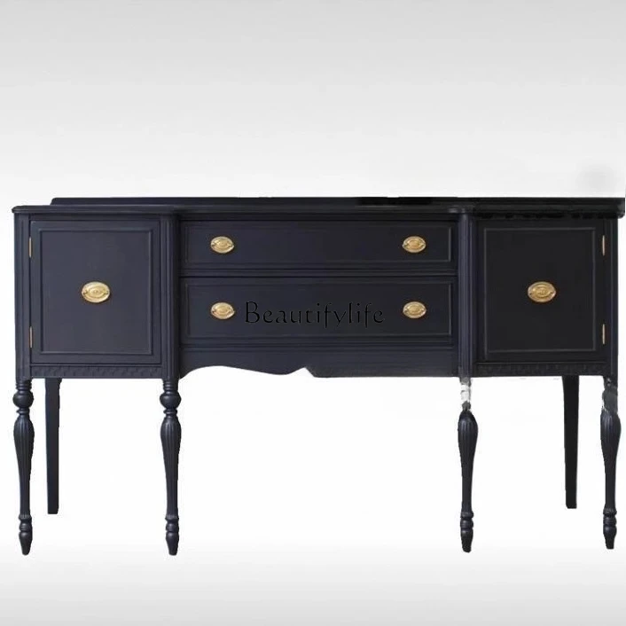 

French retro solid wood porch cabinet light luxury entrance foyer decoration dining side against the wall cabinet