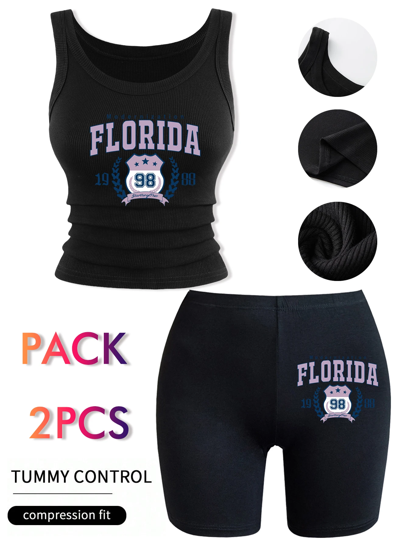 

Комплект из футболки с принтом города Флорида, США, 1988 года, и укороченных шорт для женщин: хлопковая футболка с круглым вырезом, летние эластичные дышащие шорты, комплект леггинсов в стиле Y2K