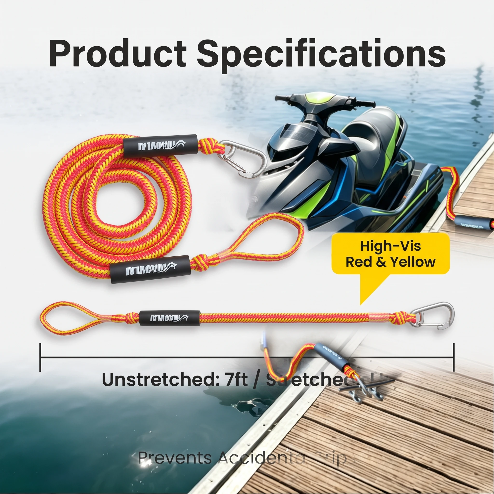 7-11ft Elastic Bungee Dock Lines with Hook Boat Mooring Rope for Jet Ski Pontoon Kayak view 5