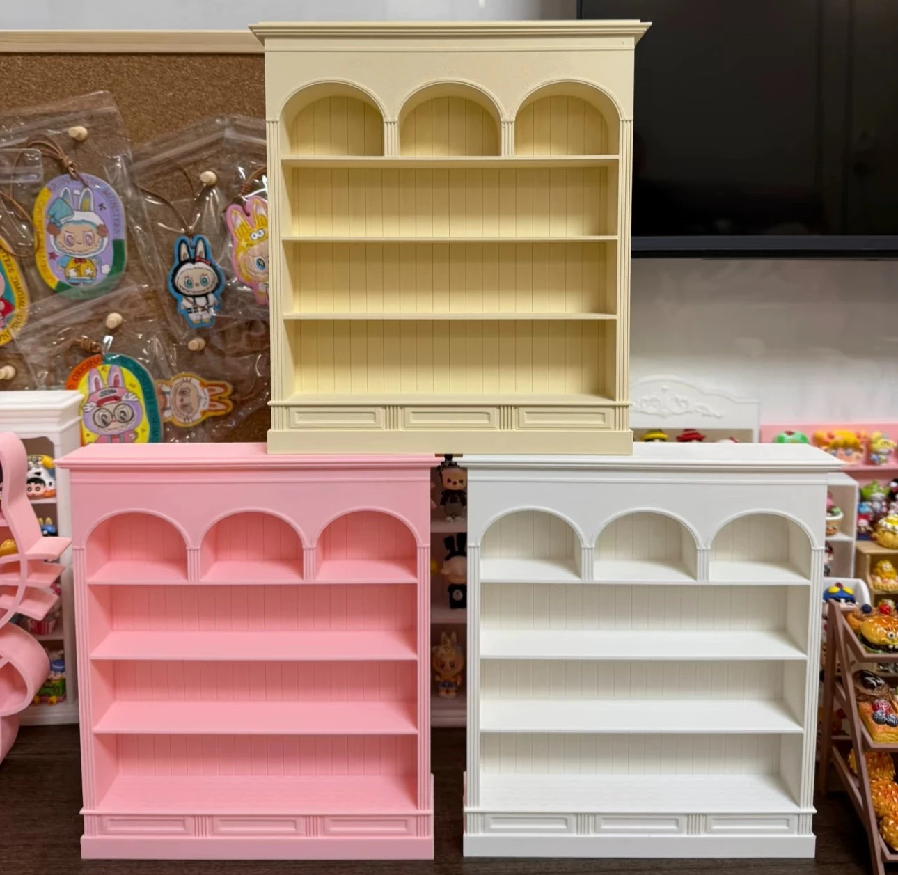 3D Printed Arch Bookshelf Storage Cabinet PU Toy Display Stand Food Toy Storage Case Dollhouse Miniature Display Organizer