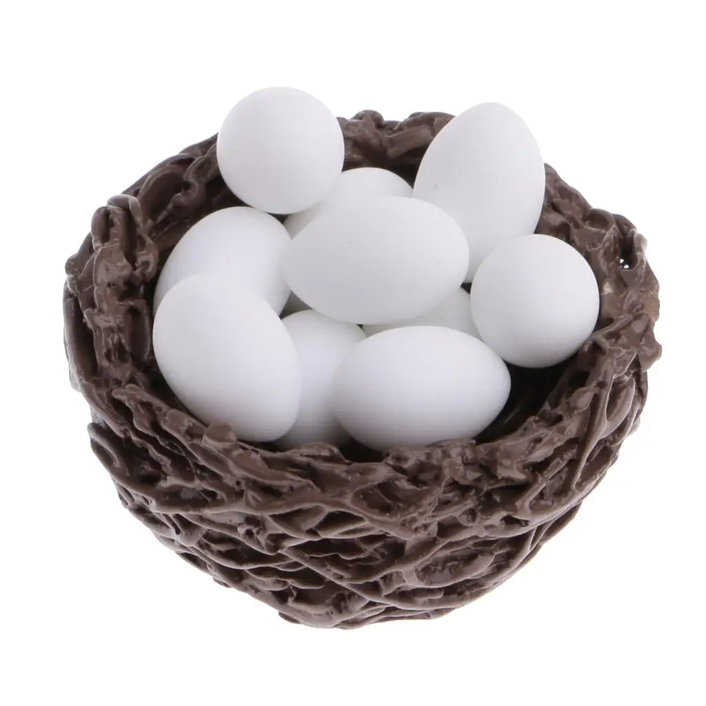 Miniature Duck Nest with 10 Small Eggs Dollhouse Miniatures in 1:12 Scale