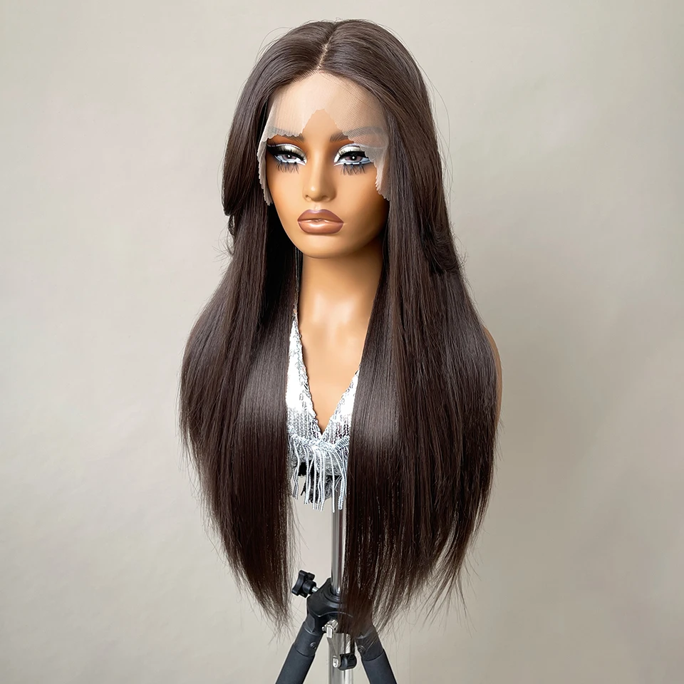 13x6 Synthetische Lace Front Perücken 30 Zoll Lange Gerade Blonde Perücke Für Schwarze Frauen Natürliche Ombre Braun Cosplay Highlight Spitze Perücke – Detail 12