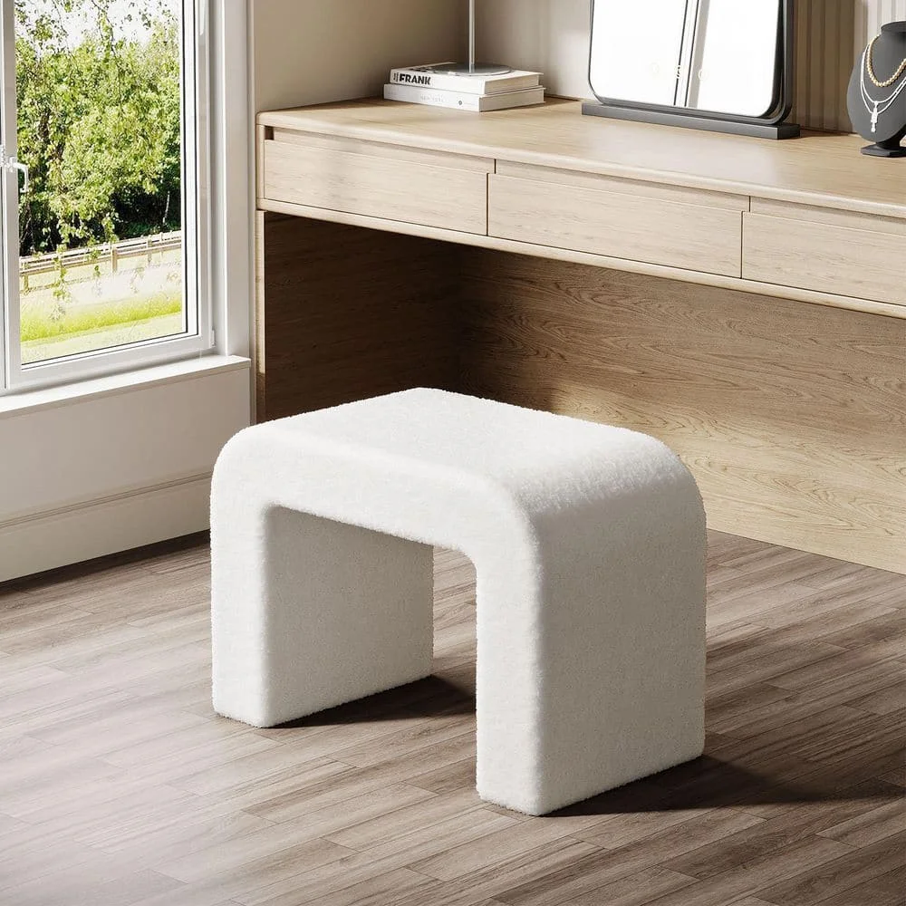 مقعد مكياج أبيض بتصميم مريح، 23.62 بوصة طول × 13.78 بوصة عرض × 18.1 بوصة ارتفاع مقعد تزيين حديث للمكياج وغرفة النوم