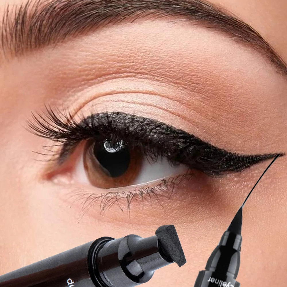 Dwustronny stempel płynny Eyeliner wodoodporny szybkoschnące 2 w 1 czarny długopis Eyeliner Make Up dla kobiet kosmetyki szybka wysyłka