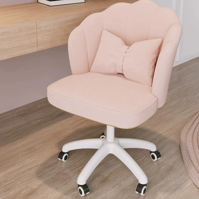 Nordic Wheels Makeup Stool Office Modern Rolling Pink Vanity Chairs Rotatable Bow Taburete Alto Para Tocador Bedroom Furniture