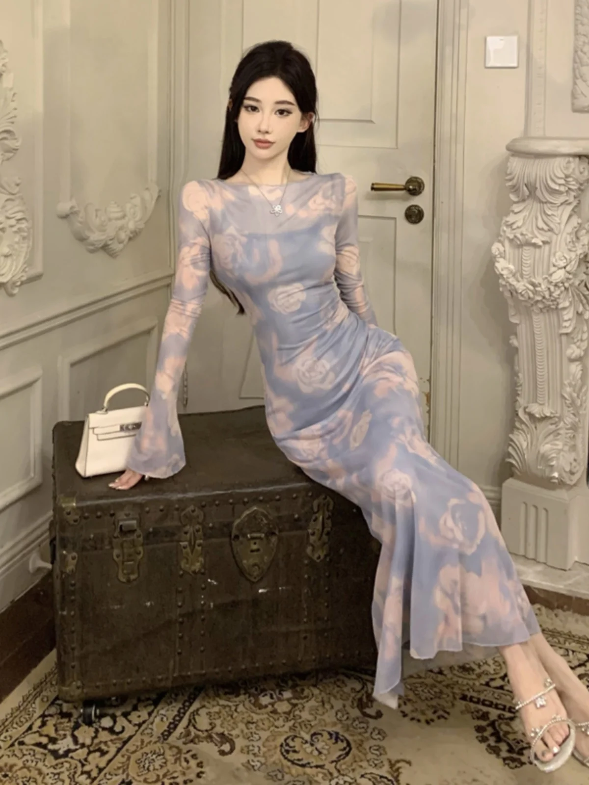 

Элегантное сетчатое длинное платье для женщин: облегающее, в стиле юбки-карандаш, для города, повседневной носки, свиданий, пляжа, туризма, шопинга