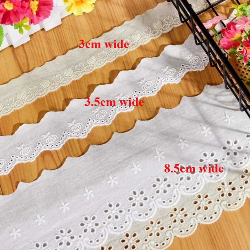 Cotton Embroidered Lace Fabric for Bedding and Curtain, Sewing Materials, Handmade DIY, Lace Trim, Off White Beige, 3Yards