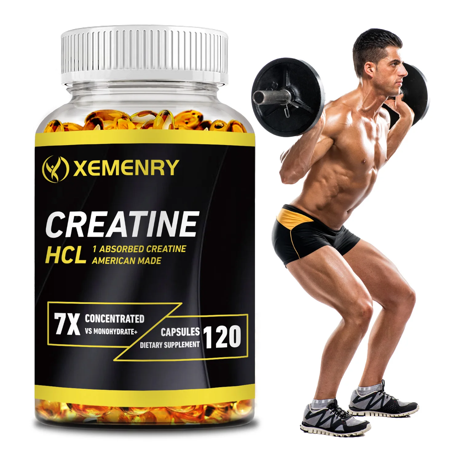 

Creatine HCl - Boosts Energy Endurance and Muscle Mass for Improved Athletic Performance - 120 Capsules
