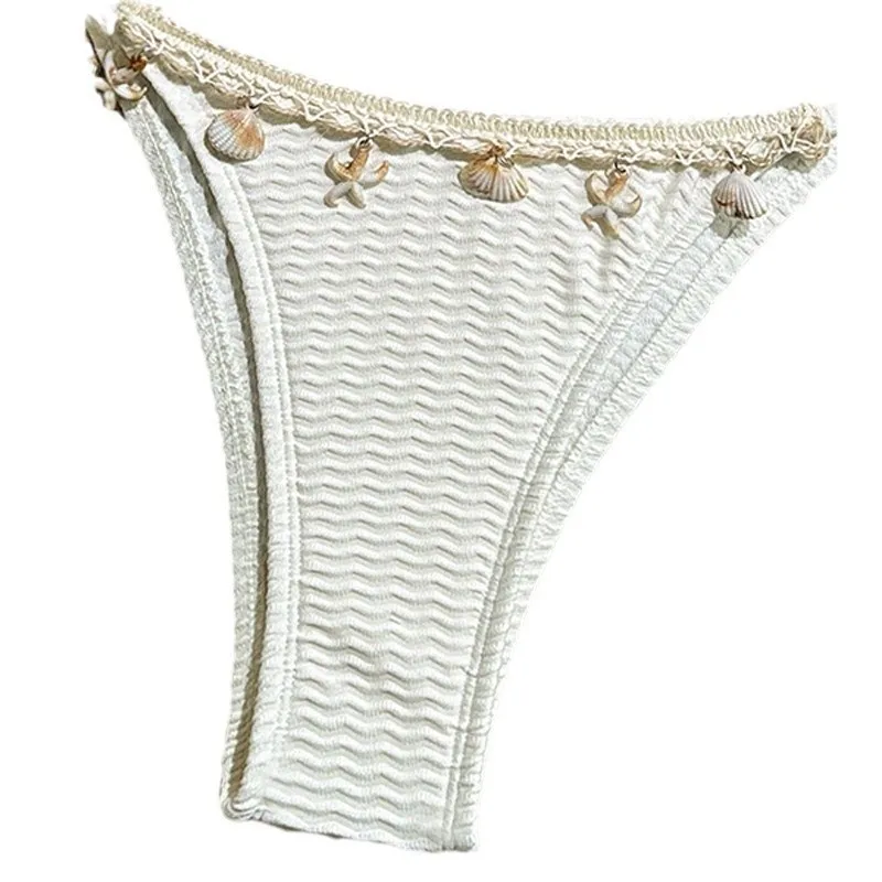 エレガントなシェルハンギングネックストラップトップ+ストラップショートスプリットビキニ2025夏レディースファッションセクシービーチ水着ツーピースセット