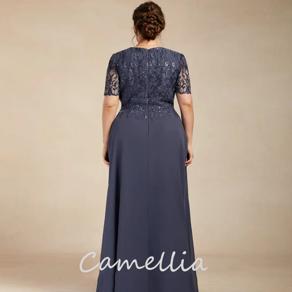 Sukienki dla matki panny młodej szyte na miarę, z krótkim rękawem, elegancka sukienka formalna, koronkowa sukienka z dekoltem typu O, suknia na przyjęcie weselne, długa do podłogi, vestido invitada boda