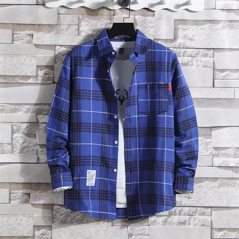 Loose Fit Men's Long Sleeve Plaid Shirt Workwear Style Casual Shirt Button Placket Regular Length Summer Season Fashion