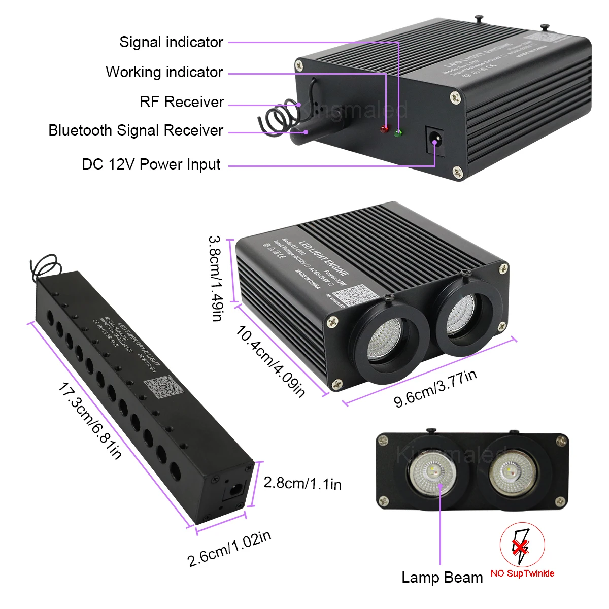 Kit de plafond étoile à fibre optique pour toit de voiture, effet météore RVB, étoiles de toit pour ciel étoilé, port touristique, Andrea Car, 32W