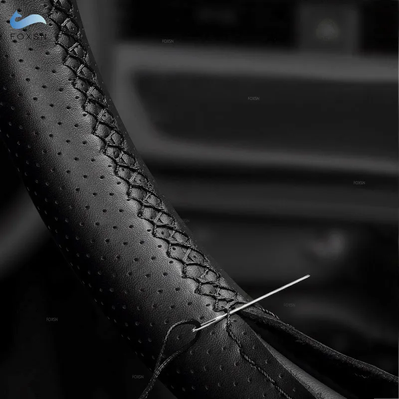Housse de volant de voiture en cuir perforé noir, garniture pour Tesla modèle 3 2015 2016 2017 2018 2019 -2021 modèle Y 2019 2020 2021